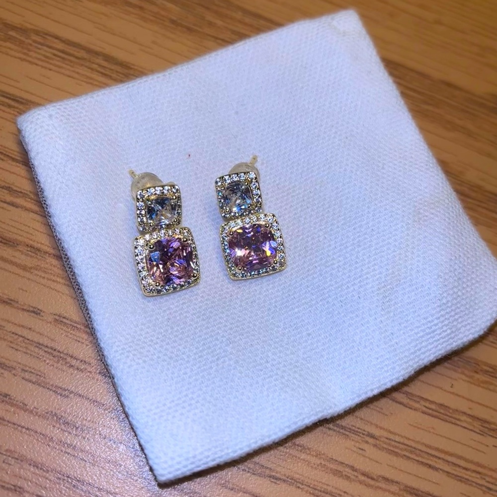 Vintage Pink Crystal Gold Earrings
